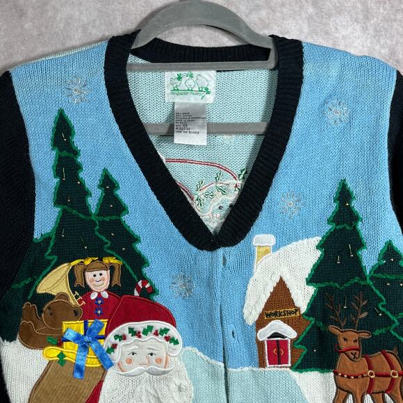 The Quacker Factory Cardigan Sweater Womens Size XS Blue Knit‎ Christmas Holiday - Picture 2 of 10